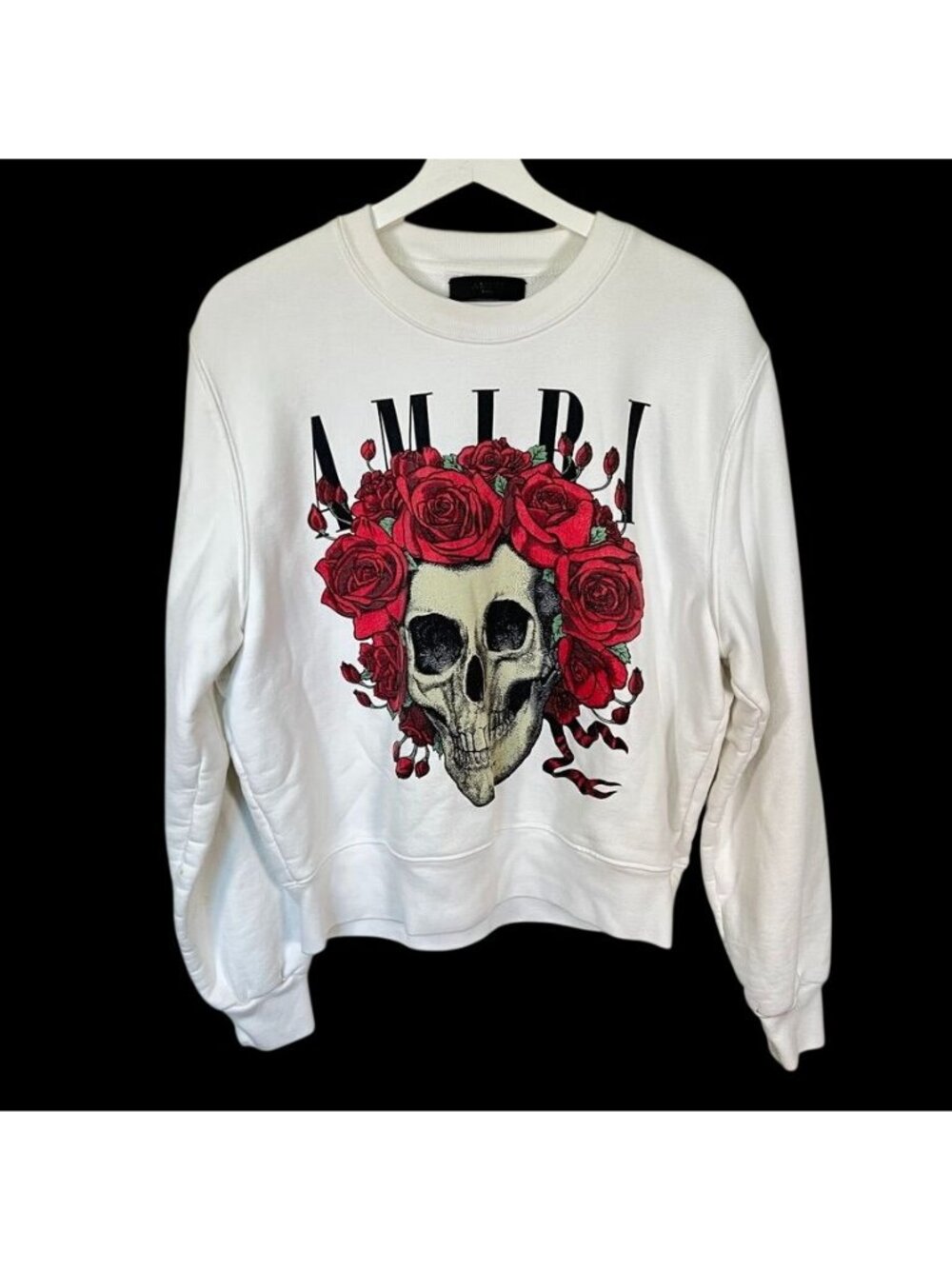 AMIRI Grateful Dead Skull Roses Graphic Crewneck Sweatshirt White Sz Sm